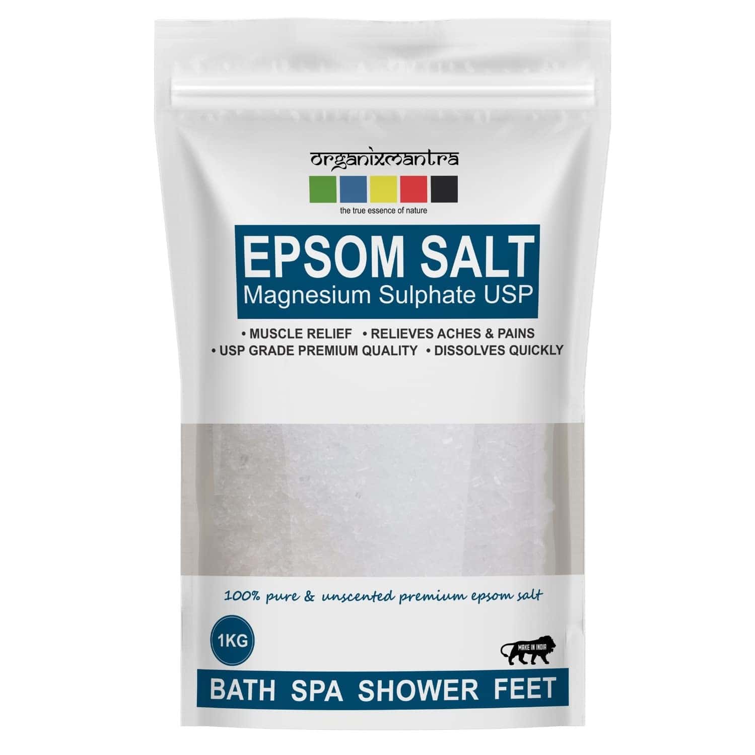 Organix Mantra Epsom Salt | Crystal & Bath | For Refreshing Bath Soak | Relieves Aches & Pain - 1 Kg