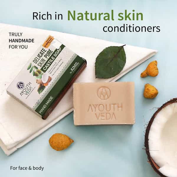 Ayouthveda Delicate Skin Castile Soap | Tulsi Neem Coconut & Olive Oils For Skin Cleansing 110 Gm