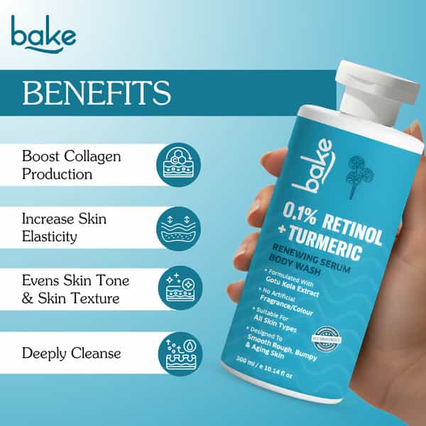 Bake 0.1% Retinol & Turmeric Body Wash For Anti Aging | Firming | Smooth & Glowing Skin | 300Ml