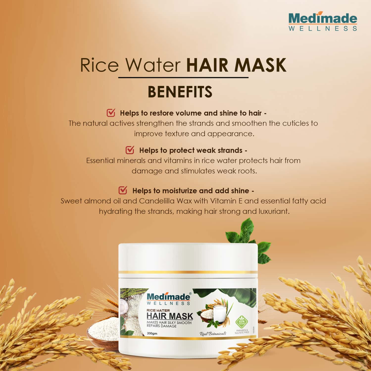 Buy MEDIMADE RICE WATER HAIR MASK 200 GM Online & Get Upto 60 OFF at