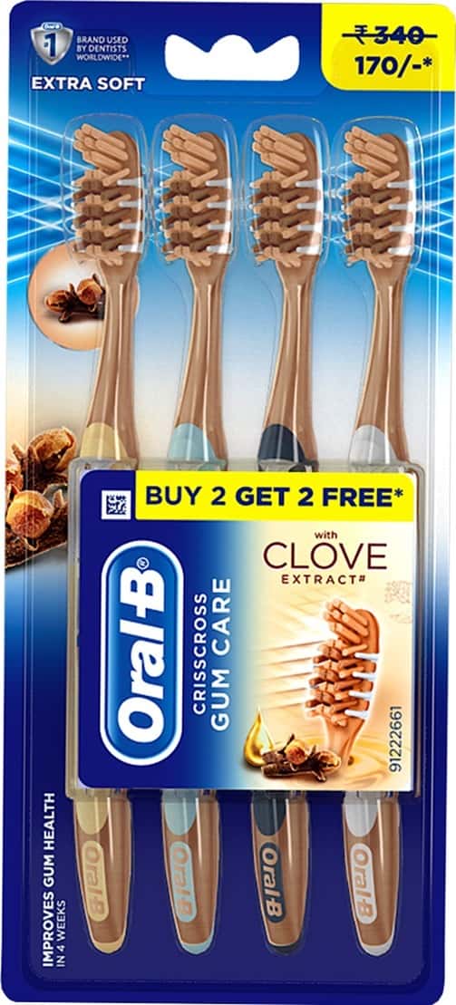 Oral-B Criss Cross Toothbrush With Clove Extract Extra Soft ( Buy 2 Get 2 Free )
