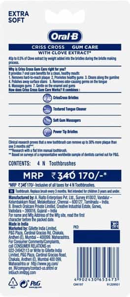 Oral-B Criss Cross Toothbrush With Clove Extract Extra Soft ( Buy 2 Get 2 Free )