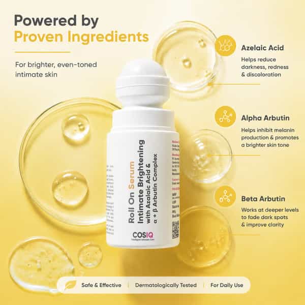 Cos-Iq Intimate Brightening Roll-On Serum - With Azelaic Acid & Alpha + Beta Arbutin Complex | 40Ml