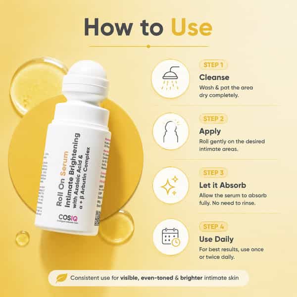 Cos-Iq Intimate Brightening Roll-On Serum - With Azelaic Acid & Alpha + Beta Arbutin Complex | 40Ml