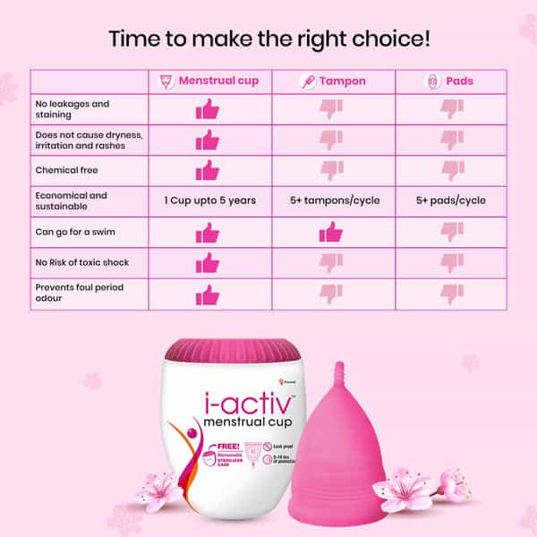I-Activ Menstrual Cup For Women With Free Sterilizer Case & Ultra Soft With Pouch Medium Pack Of 1