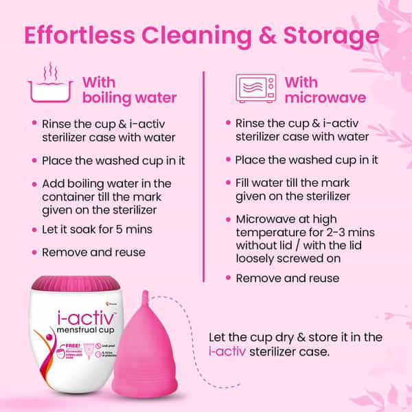 I-Activ Menstrual Cup For Women With Free Sterilizer Case & Ultra Soft With Pouch Medium Pack Of 1