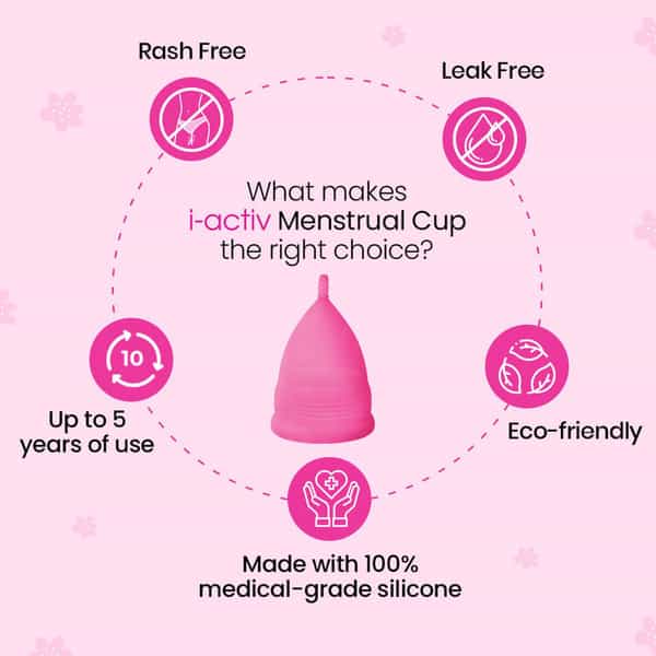 I-Activ Menstrual Cup For Women With Free Sterilizer Case & Ultra Soft With Pouch Medium Pack Of 1