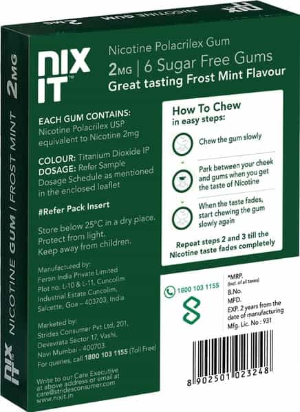 Nixit Nicotine Frost Mint Gums 2Mg Sugar-Free Bigger Size (Pack Of 7) - Helps Quit Smoking