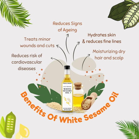 Cold Pressed White Sesame Oil | 100% Natural | Hair | Face | Body | Baby Massage 1000 Ml