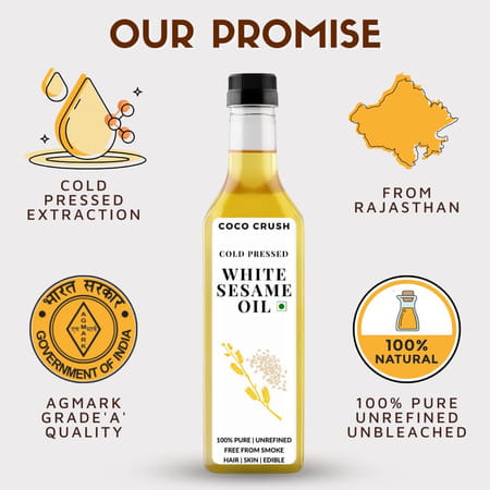 Cold Pressed White Sesame Oil | 100% Natural | Hair | Face | Body | Baby Massage 1000 Ml
