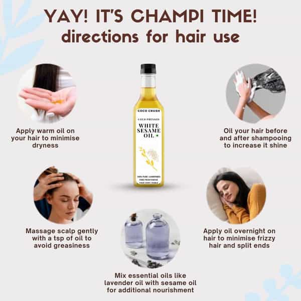 Cold Pressed White Sesame Oil | 100% Natural | Hair | Face | Body | Baby Massage 1000 Ml
