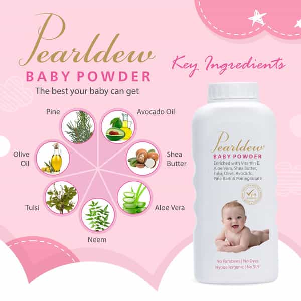 Pearldew Baby Powder 200 Gm | With Tulsi | Neem | Aloe Vera | Shea Butter (Pack Of 4)