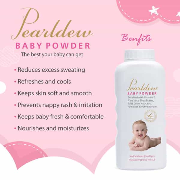 Pearldew Baby Powder 200 Gm | With Tulsi | Neem | Aloe Vera | Shea Butter (Pack Of 4)
