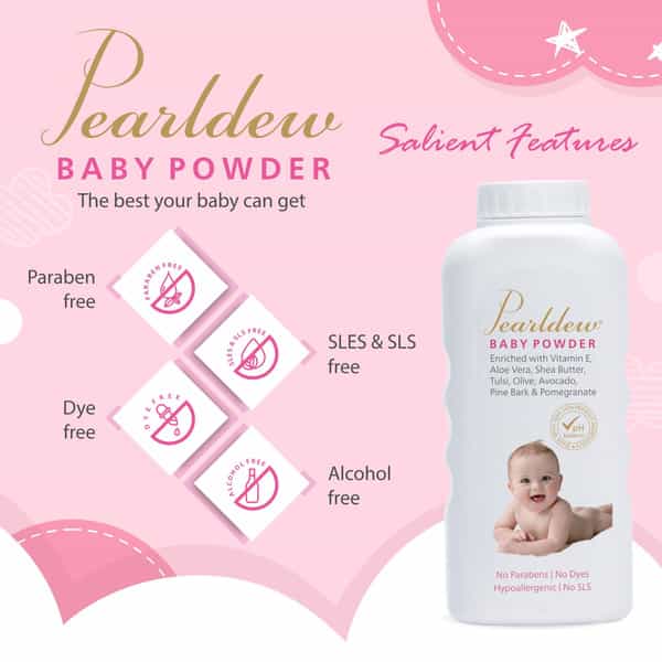 Pearldew Baby Powder 200 Gm | With Tulsi | Neem | Aloe Vera | Shea Butter (Pack Of 4)
