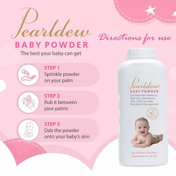 Pearldew Baby Powder 200 Gm | With Tulsi | Neem | Aloe Vera | Shea Butter (Pack Of 4)