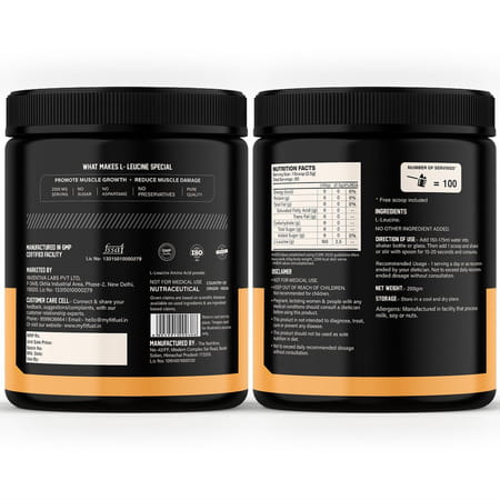 Myfitfuel L-Leucine (0.44 Lbs) 200 Gm (Unflavored)| Amino Acid