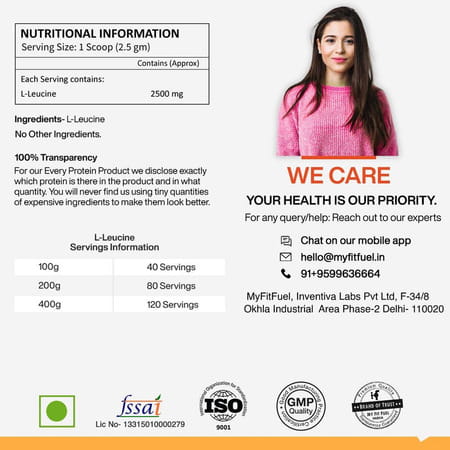 Myfitfuel L-Leucine (0.44 Lbs) 200 Gm (Unflavored)| Amino Acid