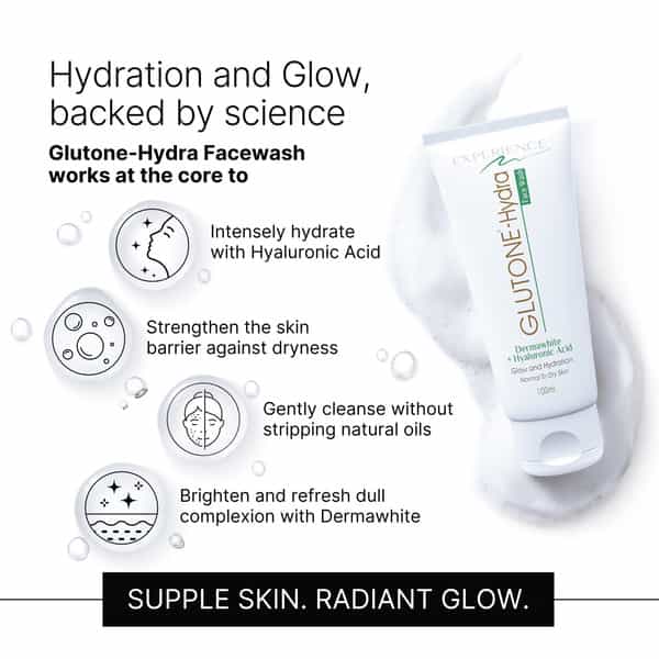 Glutone-Hydra Face Wash 1% Hyaluronic Acid & Dermawhite Cleanser For Dry Skin 100Ml (Pack Of 2)