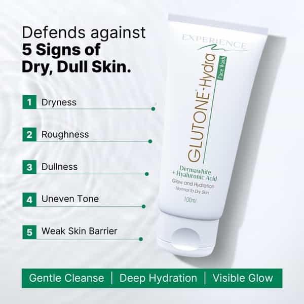 Glutone-Hydra Face Wash 1% Hyaluronic Acid & Dermawhite Cleanser For Dry Skin 100Ml (Pack Of 2)