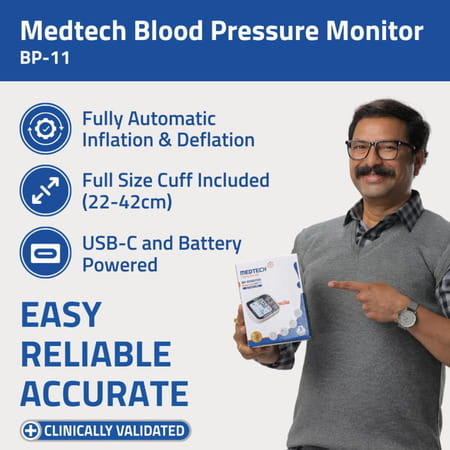 Medtech Bp11 Fully Automatic Portable Digital Blood Pressure Monitor With Smart Mdd Technology