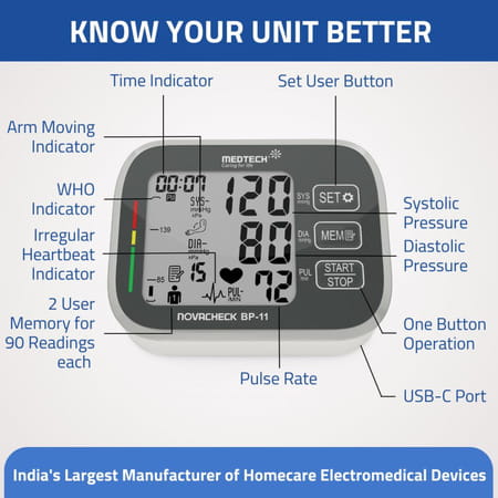 Medtech Bp11 Fully Automatic Portable Digital Blood Pressure Monitor With Smart Mdd Technology