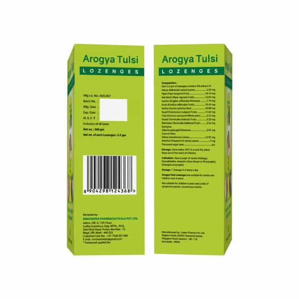 Arogya Tulsi Lozenges (Ginger Mint Flavour) 6 Tab | Cough & Sore Throat (Pack Of 10)