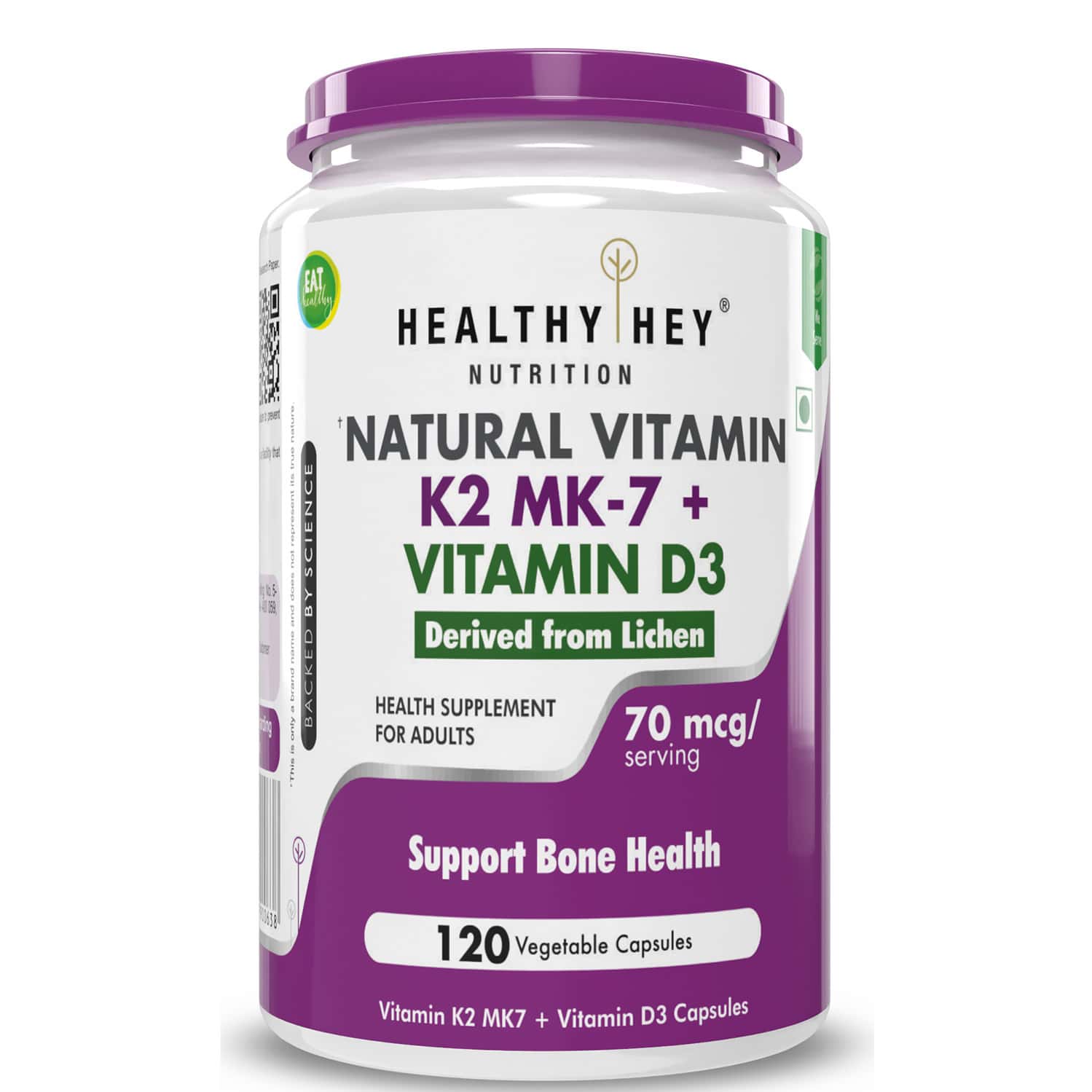 Healthyhey Nutrition Natural Vitamin K2 + Natural D3 120 Veg. Capsules