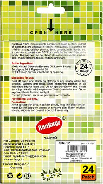 Runbugz Mosquito Repellent Patches Anti Mosquito Patch 24 Patches - Blue