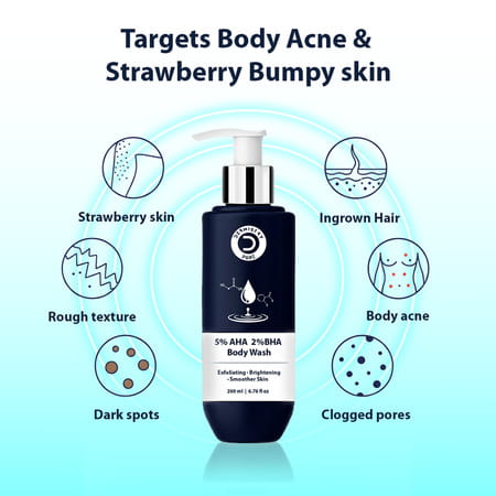 Dermistry 5% Aha 2% Bha Exfoliating Tan Detan Removal Body Wash For All And Strawberry Skin 200ml