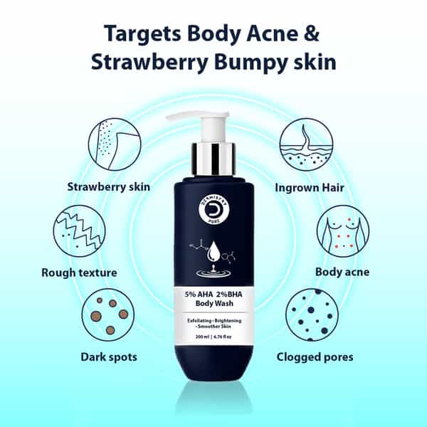 Dermistry 5% Aha 2% Bha Exfoliating Tan Detan Removal Body Wash For All And Strawberry Skin 200Ml