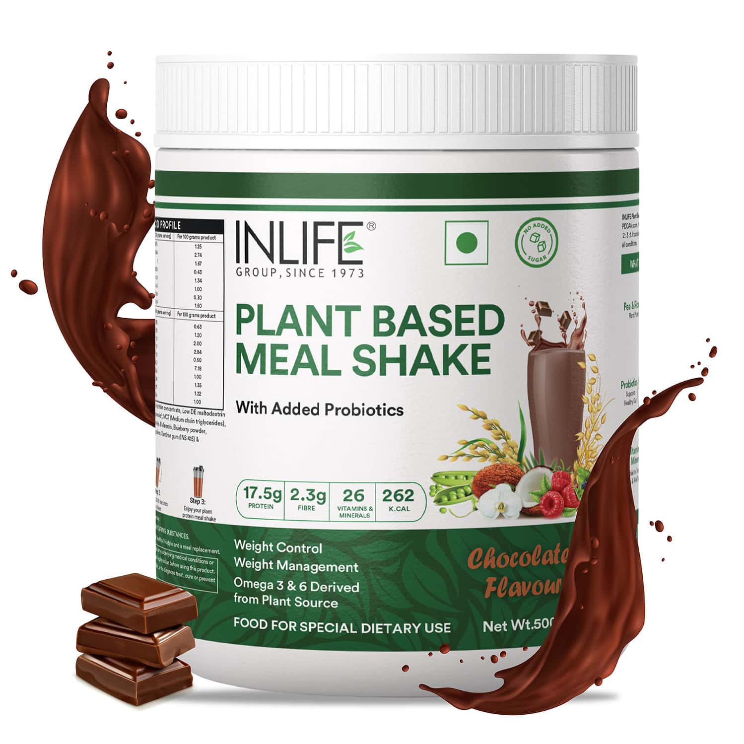 Inlife Plant Based Meal Replacement Shake | Plant Protein Powder (17.5 Protein) | 500g (chocolate)