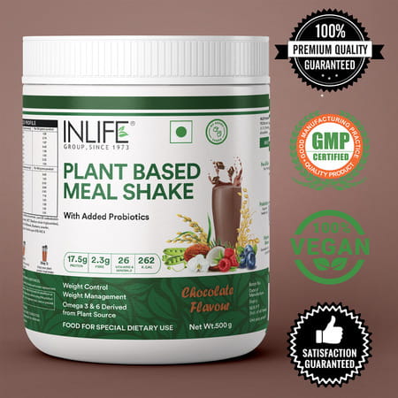 Inlife Plant Based Meal Replacement Shake | Plant Protein Powder (17.5 Protein) | 500g (Chocolate)