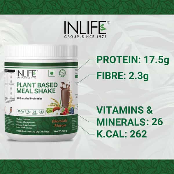 Inlife Plant Based Meal Replacement Shake | Plant Protein Powder (17.5 Protein) | 500G (Chocolate)