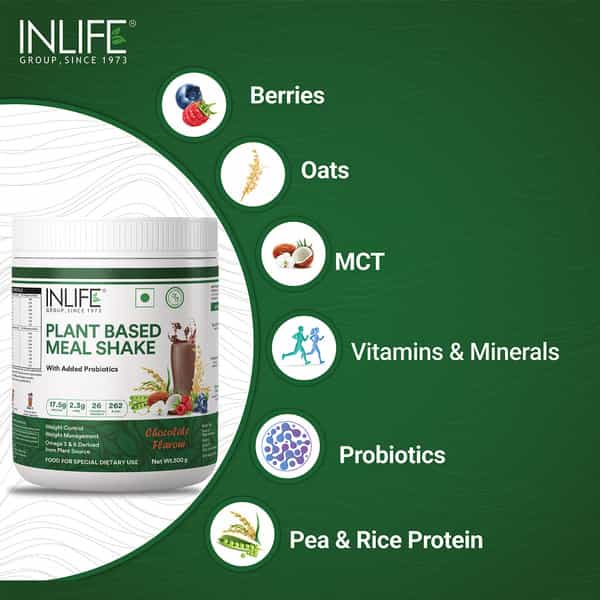 Inlife Plant Based Meal Replacement Shake | Plant Protein Powder (17.5 Protein) | 500G (Chocolate)