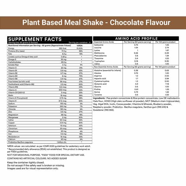Inlife Plant Based Meal Replacement Shake | Plant Protein Powder (17.5 Protein) | 500G (Chocolate)