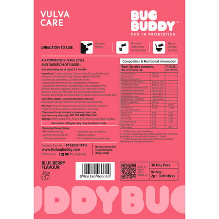 Bug Buddy Vulva Care | Vaginal Probiotic Supplement | Promotes Vaginal Bacteria | 30 Days Pack