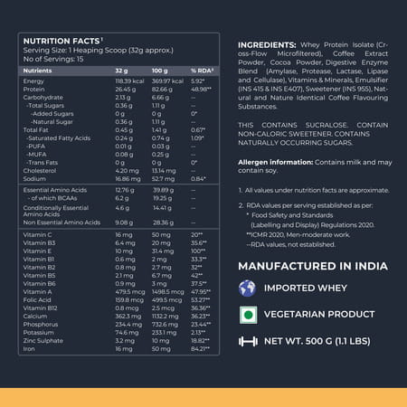 Nutrabay Gold 100% Whey Protein Isolate|26g Protein|Muscle Support & Recovery|Cold Coffee|500g