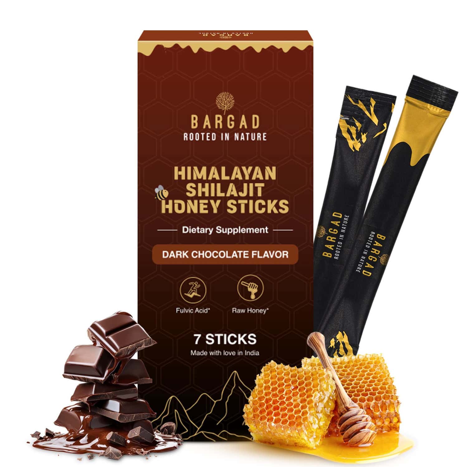 Bargad Himalayan Shilajit Honey Sticks: Dark Chocolate Flavor - 7n