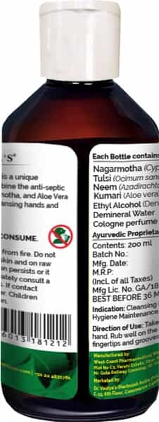 Dr. Vaidya's Herbocleanse Plus Hand Sanitizer Bottle Of 200 Ml