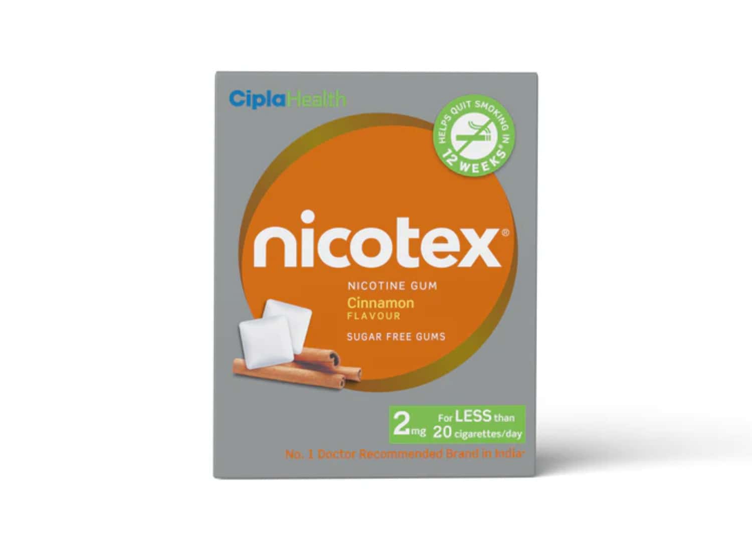 Nicotex 2mg Cinnamon Flavour Sugar Free Strip Of 12 Gums (for Less Than 20 Cigarettes/day)