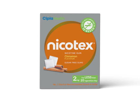 Nicotex 2mg Cinnamon Flavour Sugar Free Strip Of 12 Gums (For Less Than 20 Cigarettes/Day)