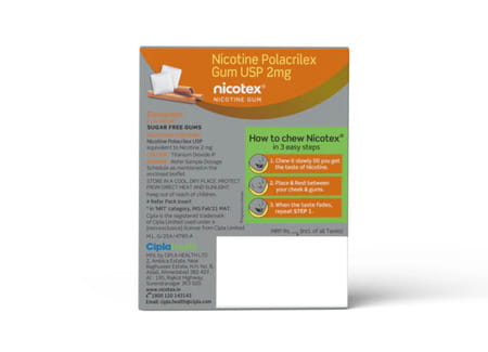 Nicotex 2mg Cinnamon Flavour Sugar Free Strip Of 12 Gums (For Less Than 20 Cigarettes/Day)