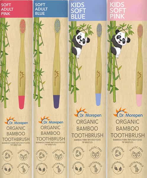 Dr. Morepen Organic Bamboo Toothbrush Family Pack - 2 Kids & 2 Adults - 4'S