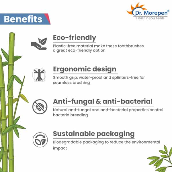 Dr. Morepen Organic Bamboo Toothbrush Family Pack - 2 Kids & 2 Adults - 4'S