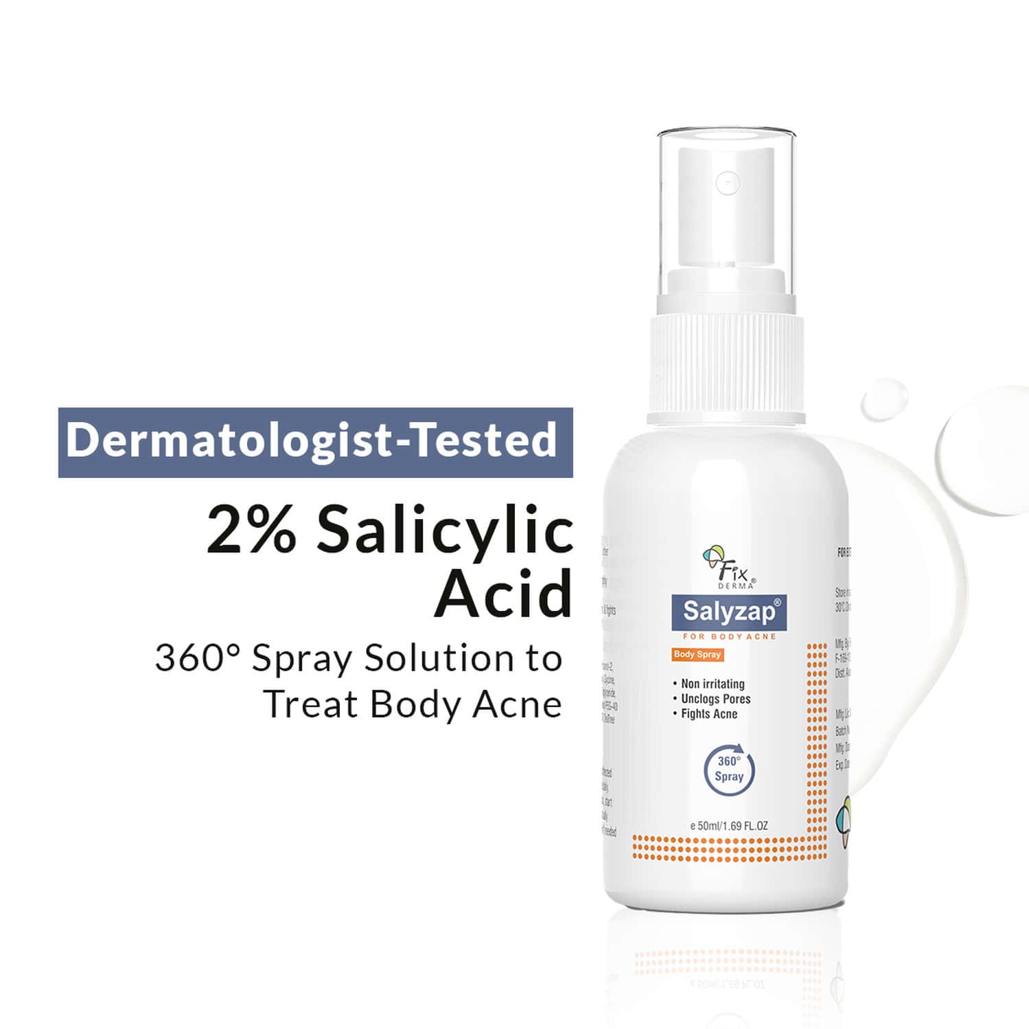 Fixderma 2% Salicylic Acid Salyzap Body Acne Spray For Acne On Back | Shoulders & Chest 50ml