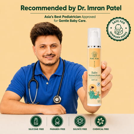 Pure Aura Baby Sunscreen | Spf 30 Kids Sunscreen | 100% Mineral & Ayurvedic 6M To 8 Yrs 50 Gm
