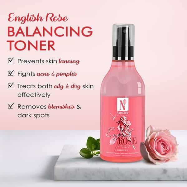 Nutriglow Natural's English Rose Balance Toner/ Skin Moisturization/No Parabens/300Ml