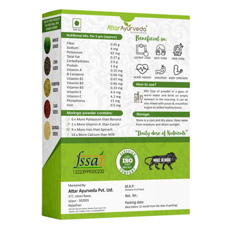 Attar Ayurveda 100% Moringa Leaf Powder (200g)