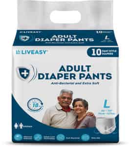 Liveasy Adult Diaper Pant Style (l)-10 | Anti Bacterial With Wetness Indicator