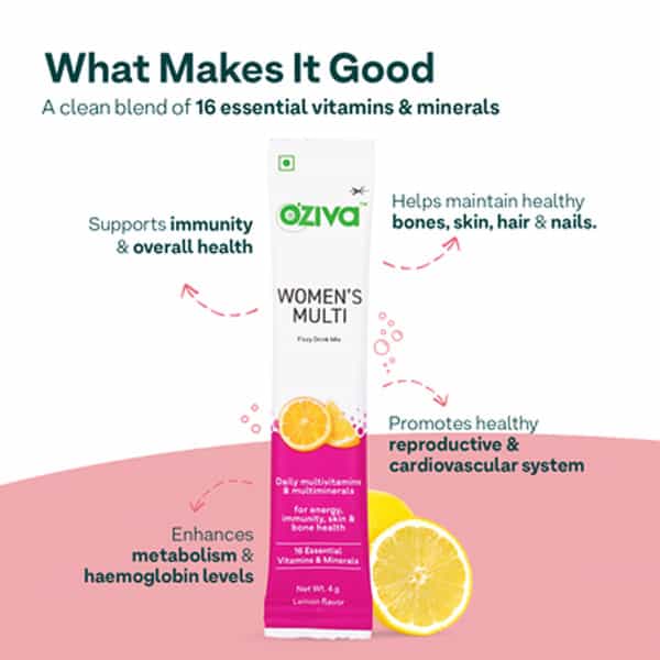 Oziva Womens Multivitamins Fizzy Drink (With Iron- Calcium- Vitamin A & E) - Pack Of 2(12 Pcs)